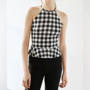 Kimchi blue gingham Vichy check high neck halter peplum top. Size L
